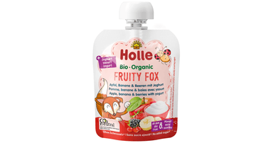 Fruity Fox organic apple, banana, and berry puree with yogurt