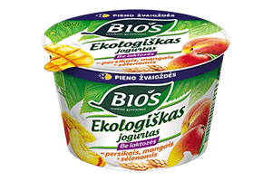 EKO BIOS lactose-free yogurt with peaches, mangoes, and bran, 3.1%, 200 g