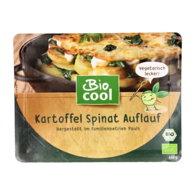 Frozen organic potato and spinach gratin