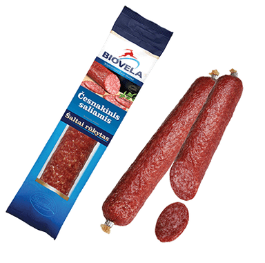 ČESNAKINIS šaltai rūkytas saliamis, 230 g