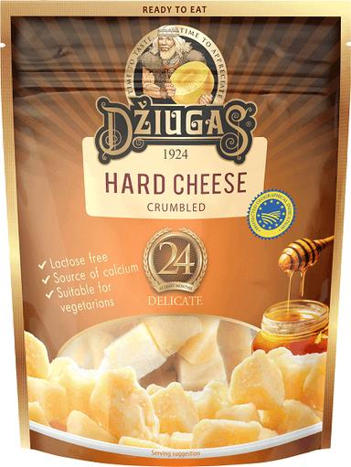 Sūris DŽIUGAS Delicate, 24 mėn., 40% RSM, trupintas, be laktozės, 100 g