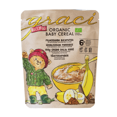 Whole grain porridge with bananas, suitable from 6 months, organic
