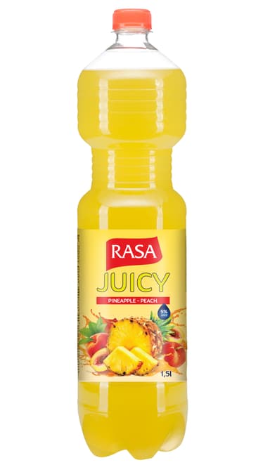Non-carbonated soft drink RASA Sultinga with pineapple and peach flavor with juice, 1.5 l