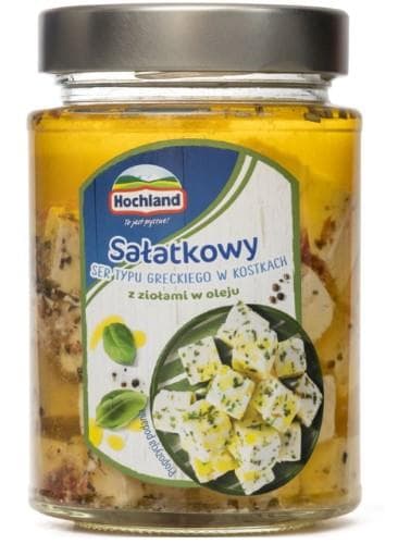 Greek type cheese in oil HOCHLAND,in cubes, with herbs, 300 g