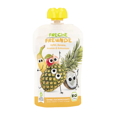 Obuolių, bananų, ananasų ir kokosų tyrelė, nuo 6 mėn., ekologiška 