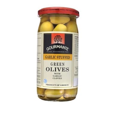 Garlic stuffed green olives GOURMANTE GARLIC in brine, 260 g / 210 g
