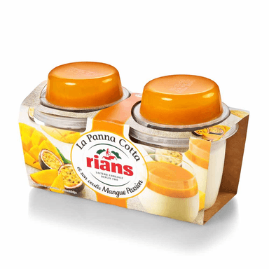 Dessert LA PANNA COTTA with mango and passion fruit puree