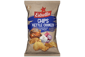 Bulvių traškučiai ESTRELLA KETTLE Grietinės ir svogūnų skonio, 120g