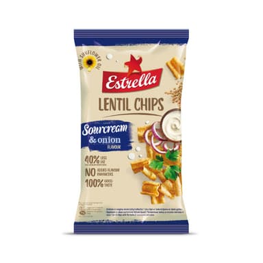 Lęšių traškučiai ESTRELLA grietinės ir svogūnų skonio, 100 g