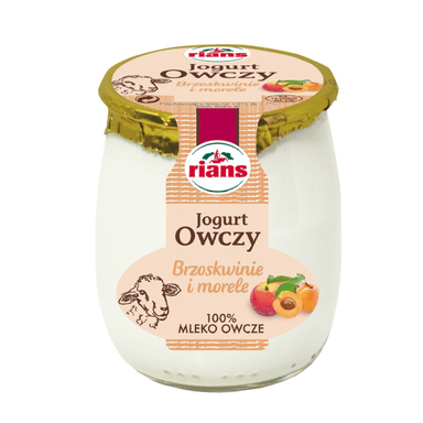 RIANS sheep yogurt with peach and apricot flavor, 5.5% fat.