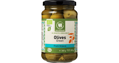 Organic green olives with pits