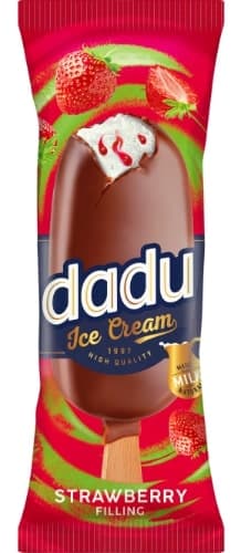 Pieniniu šokoladu glaistyti vanilės skonio grietininiai ledai DADU, su