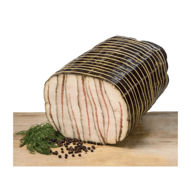 Cured layered bacon with herbs and spices