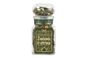 Green tea in a glass with GINSENG AND LEMON 45g