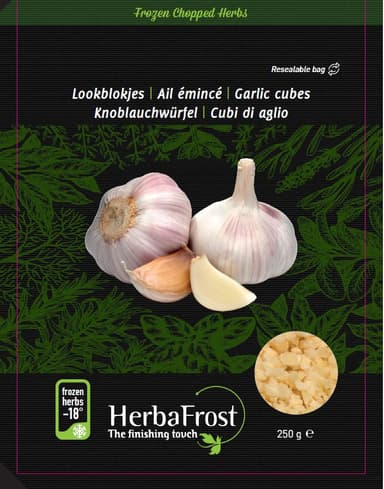 Frozen IQF garlic, HERBAFROST, cubes, 250 g