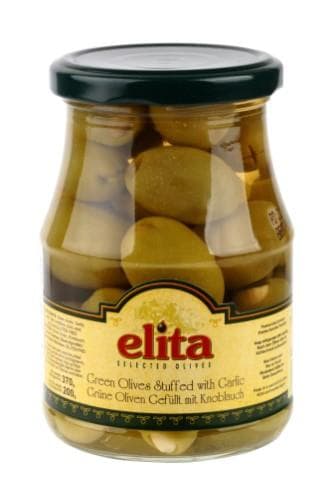 Olives ELITA, green, with garlic filling, 370 g/ 200 g