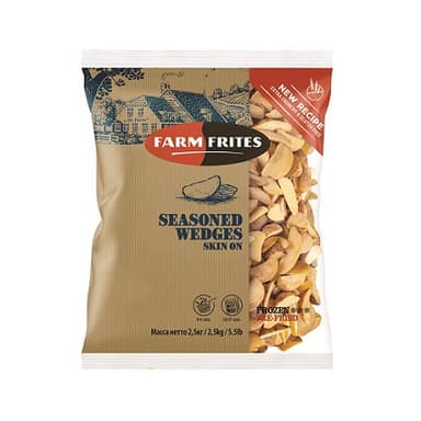 Bulvių skiltelės FARM FRITES, su lupena, be gliuteno su prieskoniais, 2,5 kg