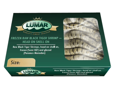 Black tiger prawns, raw, head on, shell on, 13/15, 20%, 800g