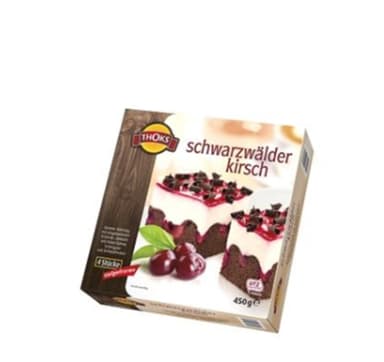 Frozen cake THOKS "Black forest", with cherries, sliced (4x113g), 0.45 kg