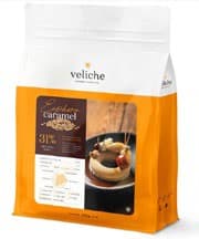 White chocolate VELICHE, caramel flavor, 31%, 10 kg