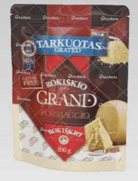Kietasis sūris ROKIŠKIO GRAND, 37% RSM,  tarkuotas, be laktozės, 100 g