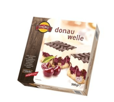 Frozen German cake THOKS "Donauwelle", with cherries, sliced (4x125g), 0.5 kg