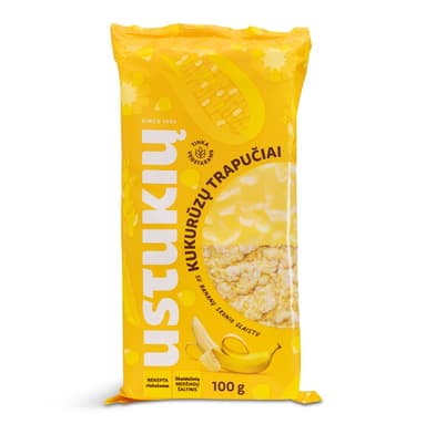 Corn crisps USTUKIŲ MALŪNAS, with banana-flavored frosting, 100 g