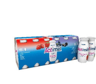 Geriamo jogurto ACTIMEL rinkinys, braškių-vaisių-aviečių ir spanguolių skonio, 12 x 100 ml