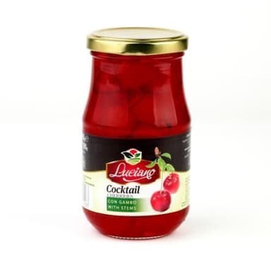 Canned red cherries in cocktails, with a stem, 365 g / 190 g