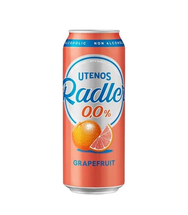 Fizzy non-alcoholic beer coctail UTENOS Radler, grapefruit flavour, 0,