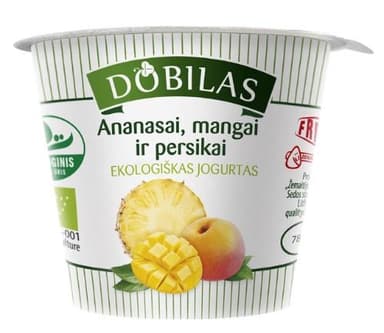 Organic yogurt DOBILAS pineapples, mango and peach. 2,5-3,5% fat 125g