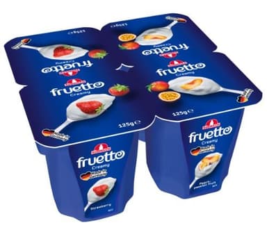 Fermented milk dessert FRUTO CREAMY, with strawberries, peaches and passion fruit, 4 x 125 g