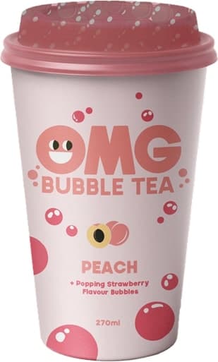 Tea drink OMG, peach taste with strawberry bubbles, 270 ml