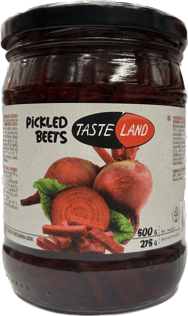 Marinuoti burokėliai, TASTE LAND, šiaudeliais, silpnai rūgštūs, 500 g / 275 g