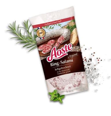 Vytinta kiaulienos dešra AOSTE Ring-Salami, a.r, 250g
