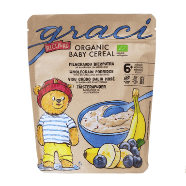 Whole grain porridge with bananas and blueberries, from 6 months, organic