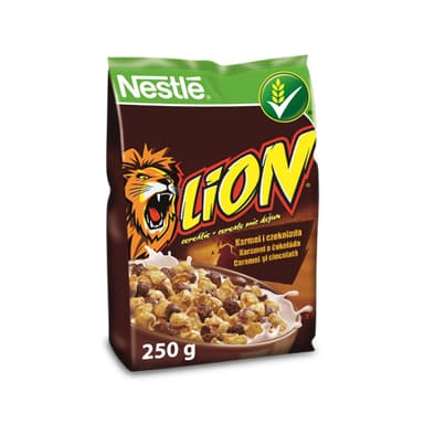 Pusryčių dribsniai NESTLE, Lion, su šokoladu ir karamele, 250 g