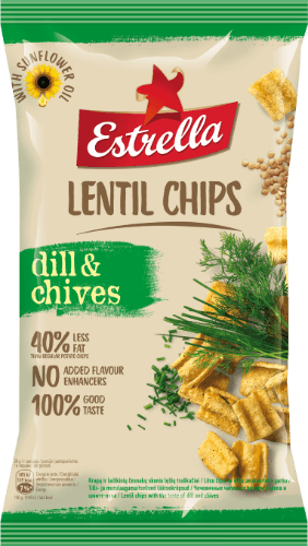 Lęšių traškučiai ESTRELLA krapų ir laiškinių česnakų skonio, 100 g