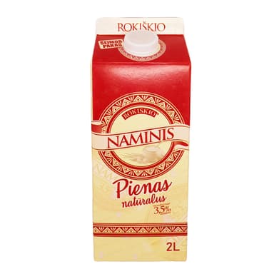 Milk ROKIŠKIO NAMINIS, 3,5%, natural, 2 l, Elopak