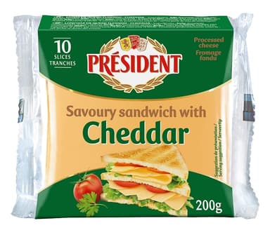 Processed cheese slices PRESIDENT Cheddar, 18 %, 200 g