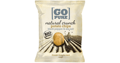 Bulvių traškučiai su juodaisiais pipirais ir jūros druska NATURAL CRUNCH, ekologiški