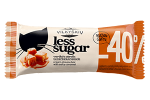Glazed VILKYŠKIAI curd cheese bar with salty caramel and less sugar, 30% fat, 40 g