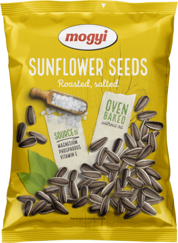 Skrudintos saulėgrąžų sėklos MOGYI, sūdytos, geltonas pakelis, 300g
