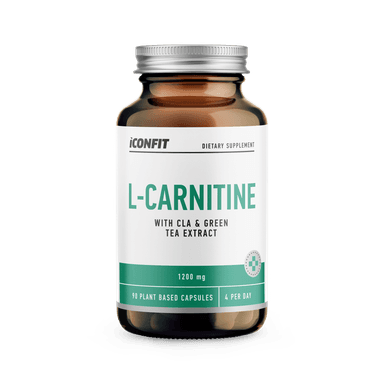 L-carnitine ICONFIT, su CLA, žaliosios arbatos ekstraktu, 90 kaps.