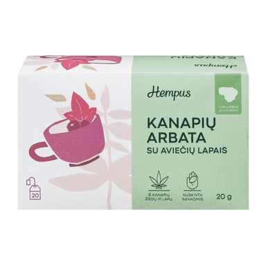 Hemp tea with raspberry leaves, 20 bags.