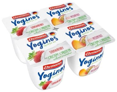 Yogurt  YOGINOS with strawberries, peaches and passion fruit, 4x100 g