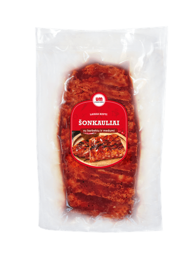 Kiaulienos šonkauliai, barbekiu ir medaus marinate (sudėtyje yra vandens), ~900 g
