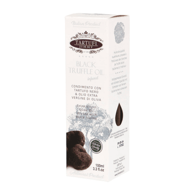 Alyvuogių aliejus extra virgin su juodaisiais trumais, dėžutėje