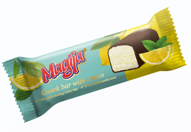 Varškės sūrelis "Magija" citrinų skonio, aplietas šokoladu, 22,2% rieb. 40g