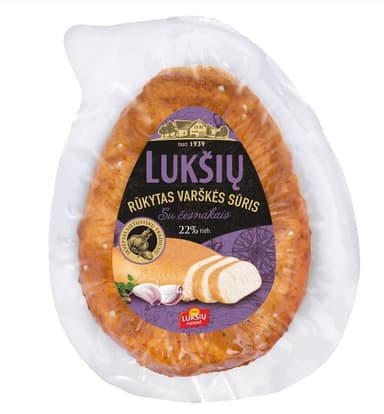 Rūkytas varškės sūris LUKŠIŲ, su česnakais 22%  rieb. 230g